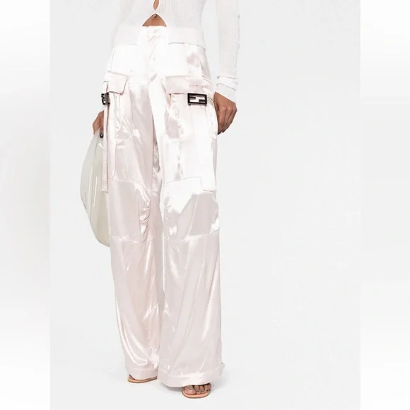 Fendi FF Baguette Buckle Embellished Satin Cargo Pants - Picture 5 of 13